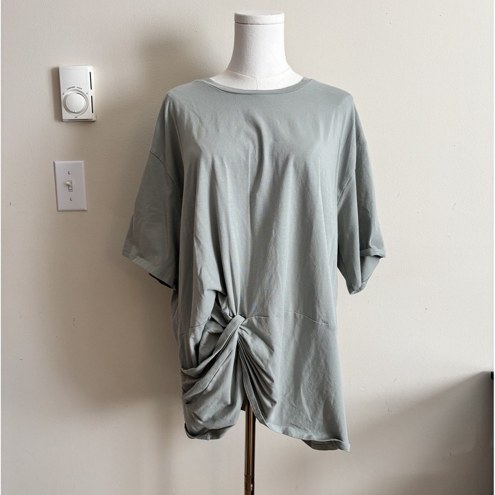 Lululemon Cotton 12 XL Knot Short Sleeve‎ Shirt Green Asymmetrical Oversized